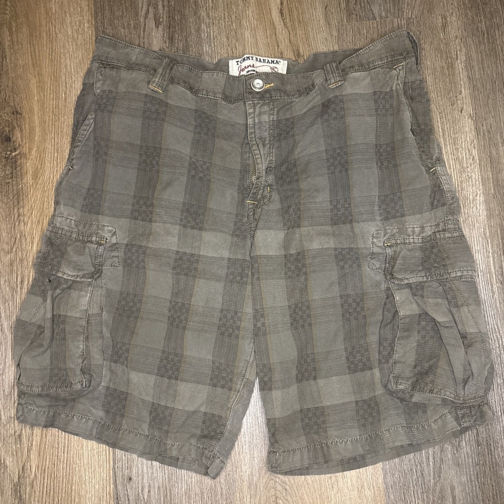 Tommy Bahama‎ Jeans Men Shorts 38 Brown Plaid Cargo Pockets Y2K Vintage Cotton